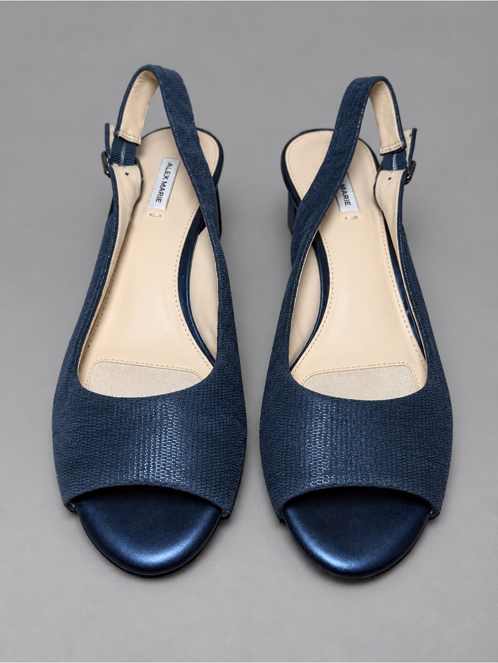 Alex Marie Navy Textured Slingback Peep-Toe Flats